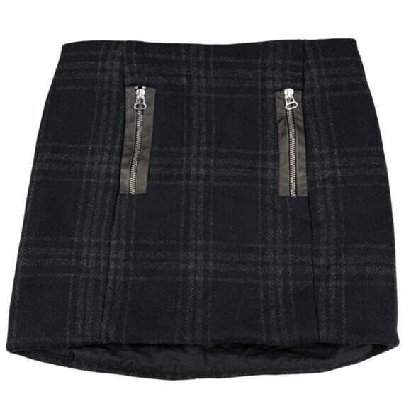 Maje Wool Lambskin Leather Trim Plaid Mini Skirt Size XS - Picture 2 of 7